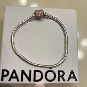 Pandora Moments Pavé Heart Clasp Snake Chain Bracelet